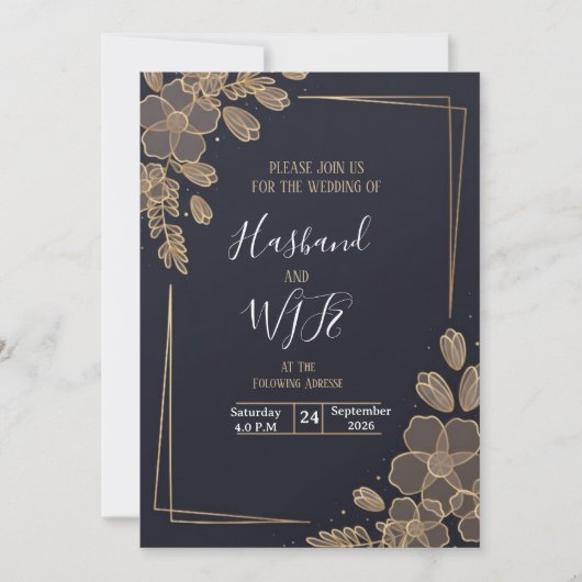 Chic Gold Line Art Blumen Einladung (Vorderseite)