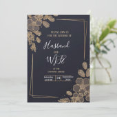 Chic Gold Line Art Blumen Einladung (Stehend Vorderseite)