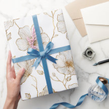 Chic Gold Line Flower White Floral Pattern