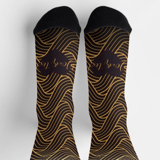 Chic Gold Linework Pattern Socks – Add Your Text Socken (Oben)
