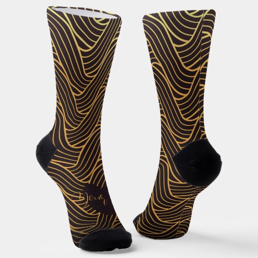 Chic Gold Linework Pattern Socks – Add Your Text Socken (Gewinkelt)