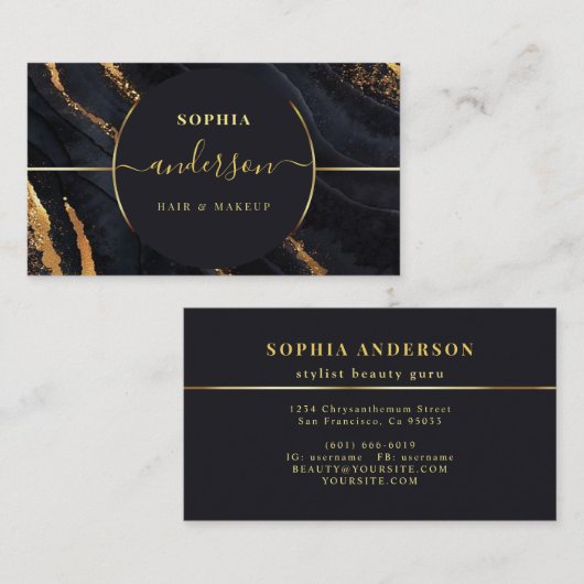 Chic Gold Logo Circle & Dark Green Agate Glitzer Visitenkarte (Vorne/Hinten)