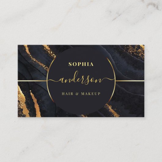 Chic Gold Logo Circle & Dark Green Agate Glitzer Visitenkarte (Vorderseite)