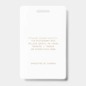 Chic Gold Logo Foto Mitarbeiter oder Lehrer ID Ausweis (Rückseite)