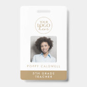 Chic Gold Logo Foto Mitarbeiter oder Lehrer ID Ausweis (Vorderseite)