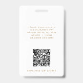 Chic Gold Logo Foto QR Code Business-ID Ausweis (Back)