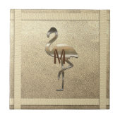 Chic Gold Look Glossy Flamingo Monogram Untersetze Fliese (Vorderseite)