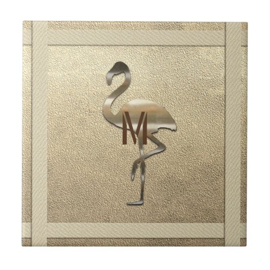 Chic Gold Look Glossy Flamingo Monogram Untersetze Fliese (Vorderseite)