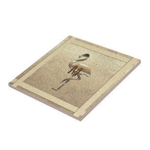 Chic Gold Look Glossy Flamingo Monogram Untersetze Fliese