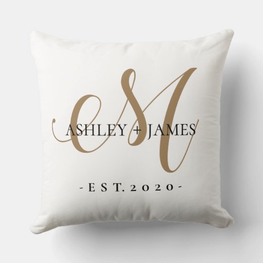 Chic Gold M Monogram Script Name Wedding Date Kissen (Rückseite)