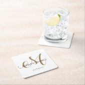 Chic Gold M Monogram Script Name Wedding Date Rechteckiger Pappuntersetzer (Vor Ort)