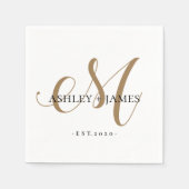 Chic Gold M Monogram Script Name Wedding Date Serviette (Vorderseite)
