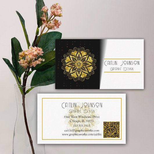 Chic Gold Mandala Grafikdesigner/generischer QR-Co Visitenkarte