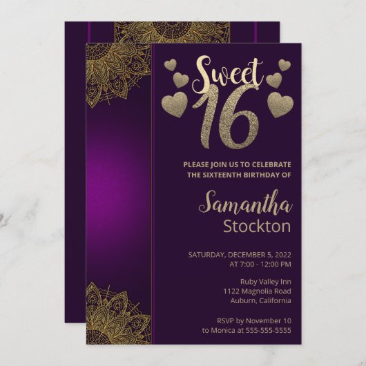 Chic Gold Mandala Sweet 16 Einladung (Vorne/Hinten)