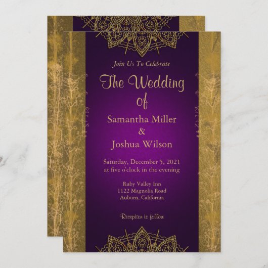 Chic Gold Mandala und Botanical Einladung (Vorne/Hinten)