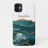 Chic Gold Marble Geode Aquamarin Blue Modern Name Case-Mate iPhone Hülle (Rückseite)