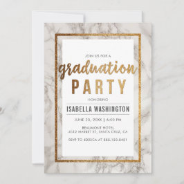 Chic Gold & Marble Typografy Graduation Party Einladung
