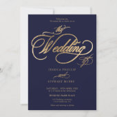 Chic Gold Marine alles in einer kalligraphischen H Einladung (Vorderseite)