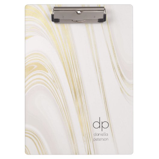 Chic Gold Marmor Moderne Namen und Initialen Klemmbrett (Vorderseite)