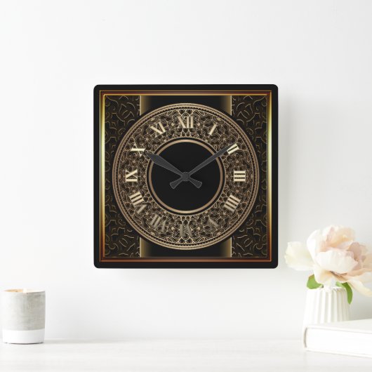 Chic Gold Medallion 2 Quadratische Wanduhr (Zuhause)