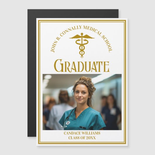 Chic Gold Medical School Abschluss Foto Magnet (Vorne/Hinten)