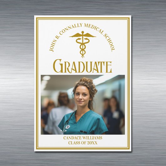 Chic Gold Medical School Abschluss Foto Magnet