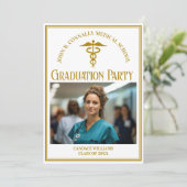 Chic Gold Medical School Abschluss Foto Party Einladung (Stehend Vorderseite)