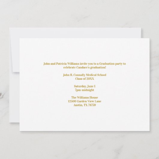 Chic Gold Medical School Abschluss Foto Party Einladung (Rückseite)