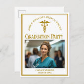 Chic Gold Medical School Abschluss Foto Party Einladungspostkarte (Vorne/Hinten)