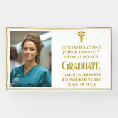 Chic Gold Medical School Foto Graduation Party Banner (Horizontal)