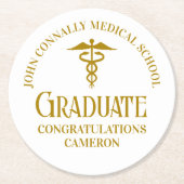 Chic Gold Medical School Graduation Party Runder Pappuntersetzer (Vorderseite)