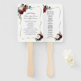 Chic Gold Merlot Navy Blue Floral Wedding Programm Fächer