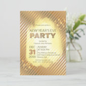 Chic Gold Metallic Stripes Silvester Party Einladung (Stehend Vorderseite)