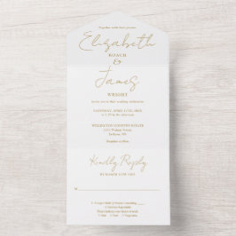 Chic Gold Minimalistisch Elegante Script Wedding All In One Einladung