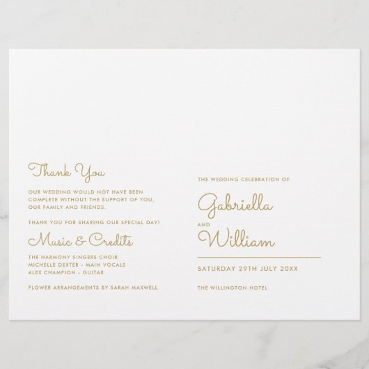 Chic Gold Minimalistisch Script Wedding Program (Vorderseite)
