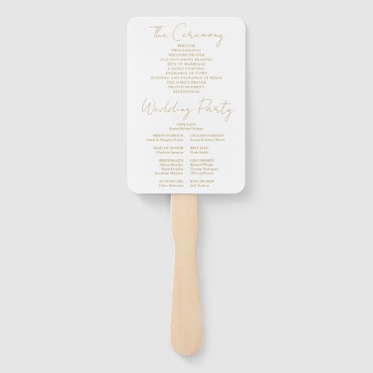 Chic Gold Minimalistisch Script Wedding Program Fächer (Rückseite)