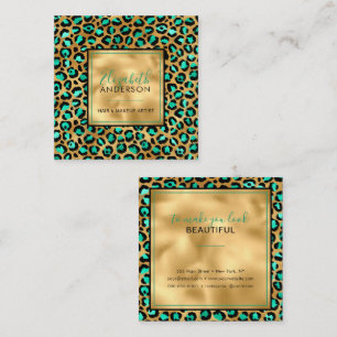 Chic Gold Mint Leopard Print Fashion Modern Quadratische Visitenkarte