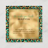 Chic Gold Mint Leopard Print Fashion Modern Quadratische Visitenkarte (Rückseite)