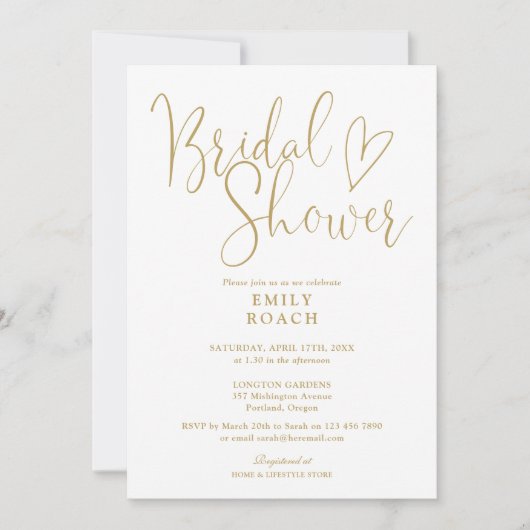 Chic Gold Modernes, elegantes Script-Brautparty Einladung (Vorderseite)