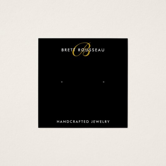 Chic Gold Monogram Black Earring Display Card (Vorderseite)