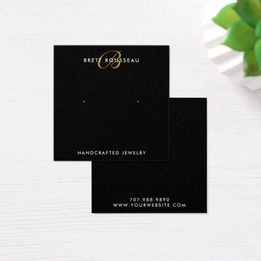 Chic Gold Monogram Black Earring Display Card (Schreibtisch)