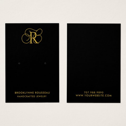 Chic Gold Monogram Black Earring Display Card (Vorne & Hinten)