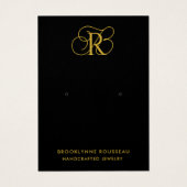 Chic Gold Monogram Black Earring Display Card (Vorderseite)