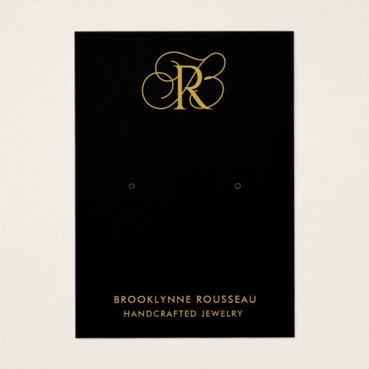 Chic Gold Monogram Black Earring Display Card (Vorderseite)