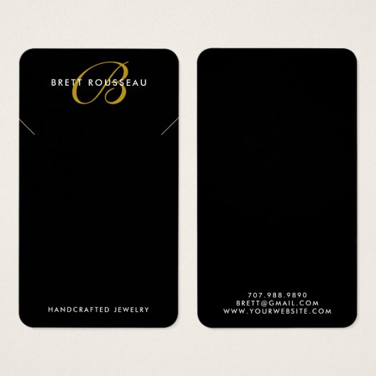 Chic Gold Monogram Black Necklace Display Card (Vorne & Hinten)