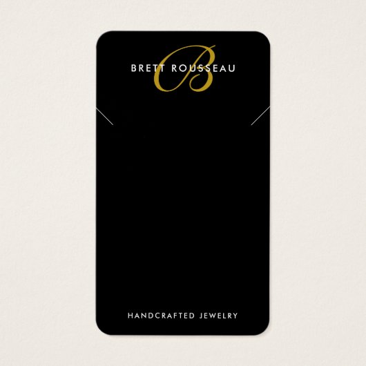 Chic Gold Monogram Black Necklace Display Card (Vorderseite)