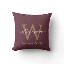 Chic Gold Monogram Burgundy Wedding Date Keepake