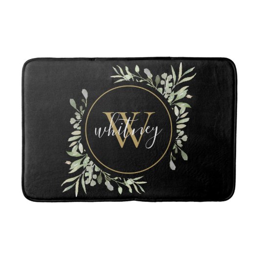 Chic Gold Monogram Elegant Script Greenerity Black Badematte (Vorderseite)