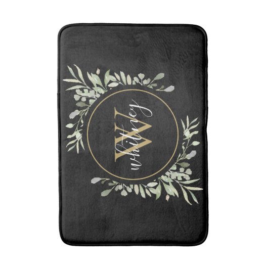 Chic Gold Monogram Elegant Script Greenerity Black Badematte (Vorderseite Vertikal)