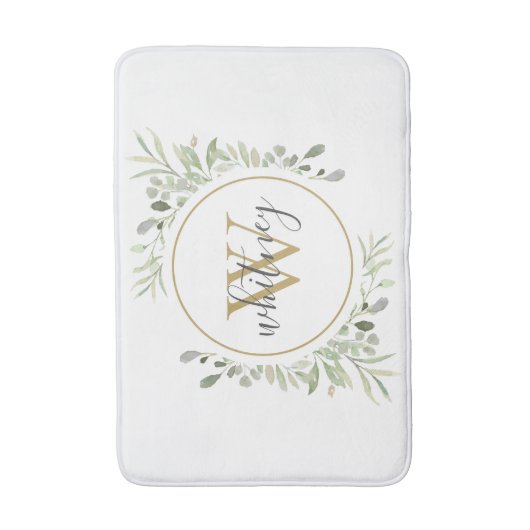 Chic Gold Monogram Elegant Script Greenery Badematte (Vorderseite Vertikal)